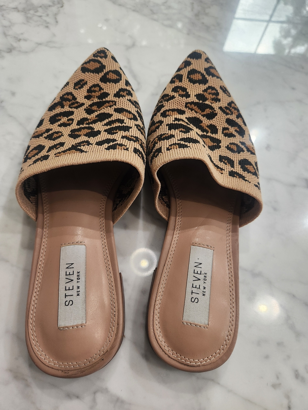 Leopard Print Pointed Toe Slip-On Mules - Tan/Black, Good Condition, Stretchable - Picture 2 of 4